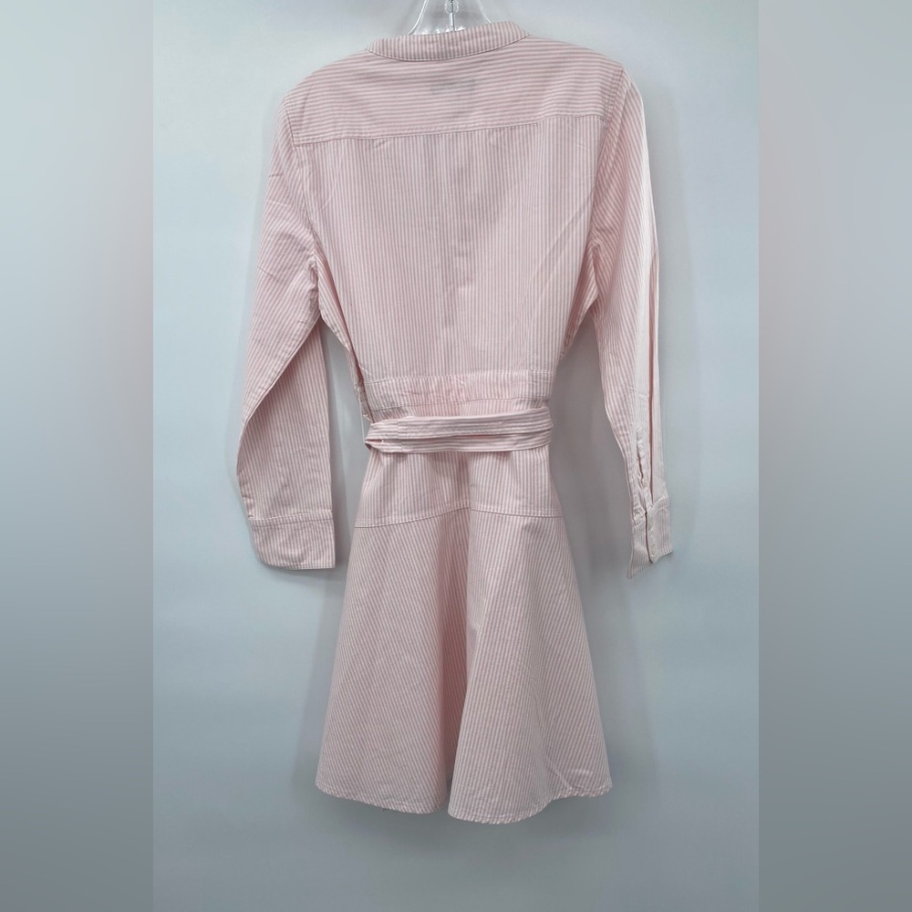 J.Crew Pink White Pin Stripe Long sleeve Shirt Dress bow tie belt size 6p - Picture 5 of 13